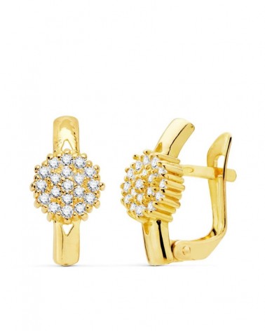 Pendientes oro 18k niño circonita cierre catalán 6x6mm
