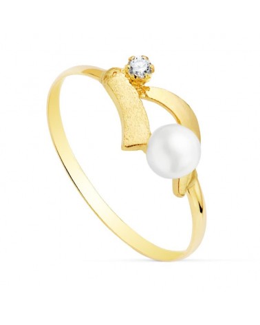 Anillo oro 18k circonita y perla 4mm