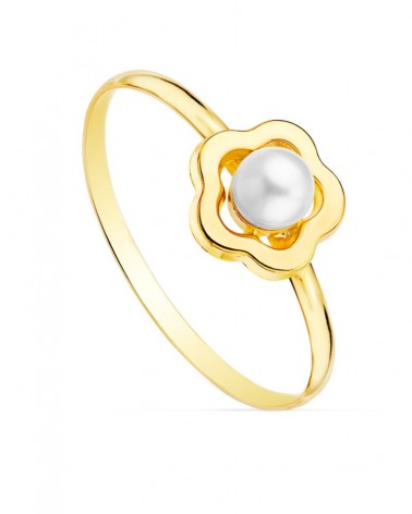 Sortija oro 18k amarillo flor perla 8x8 mm