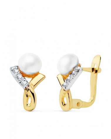 Pendientes oro 18k bicolor circonita cierre catalán
