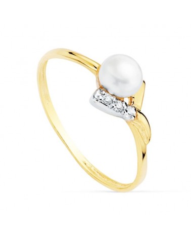 Anillo oro 18k bicolor perla circonitas comunión