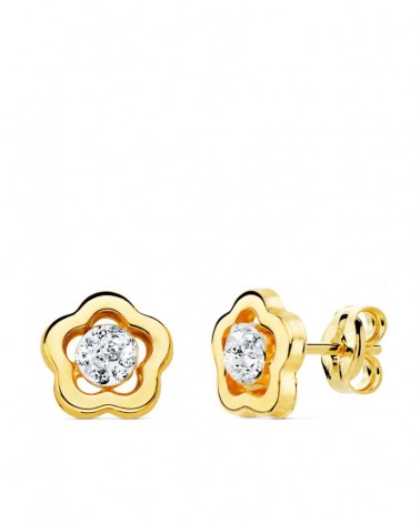 Pendientes oro 18k flor circonita 8x8 mm presión