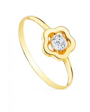 Anillo oro 18k flor turquesa comunión 8x8 mm
