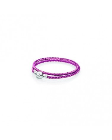 Pulsera de cuero Pandora rosa en dos tonos con cierre redondo de plata 590747CPMX
