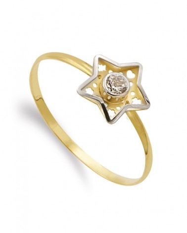 Anillo oro 18k bicolor estrella circonita 8 mm