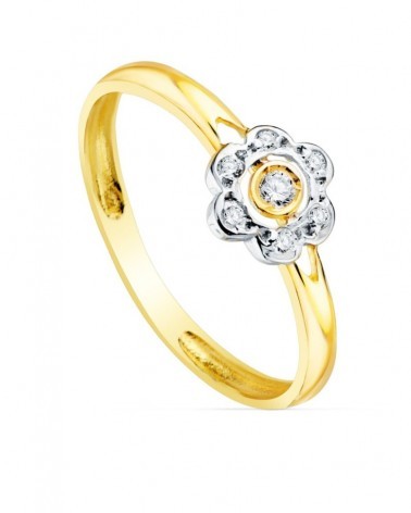 Sortija oro 18k bicolor flor circonita infantil