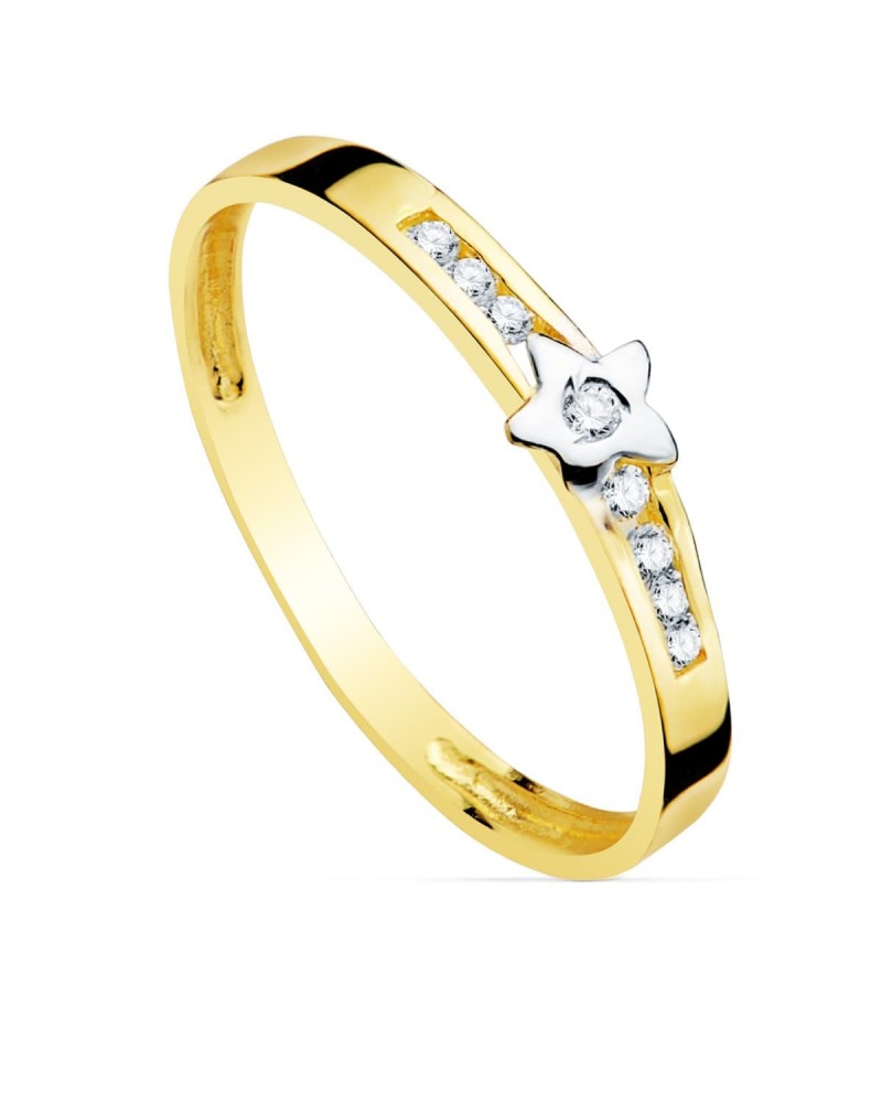 Sortija oro 18k bicolor estrella circonita 4mm