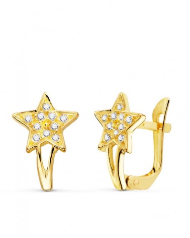 Pendientes oro 18k estrellas circonita cierre catalán 12x8mm