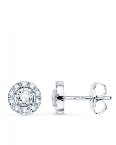 Pendientes oro blanco 18k redondos circonita 7mm