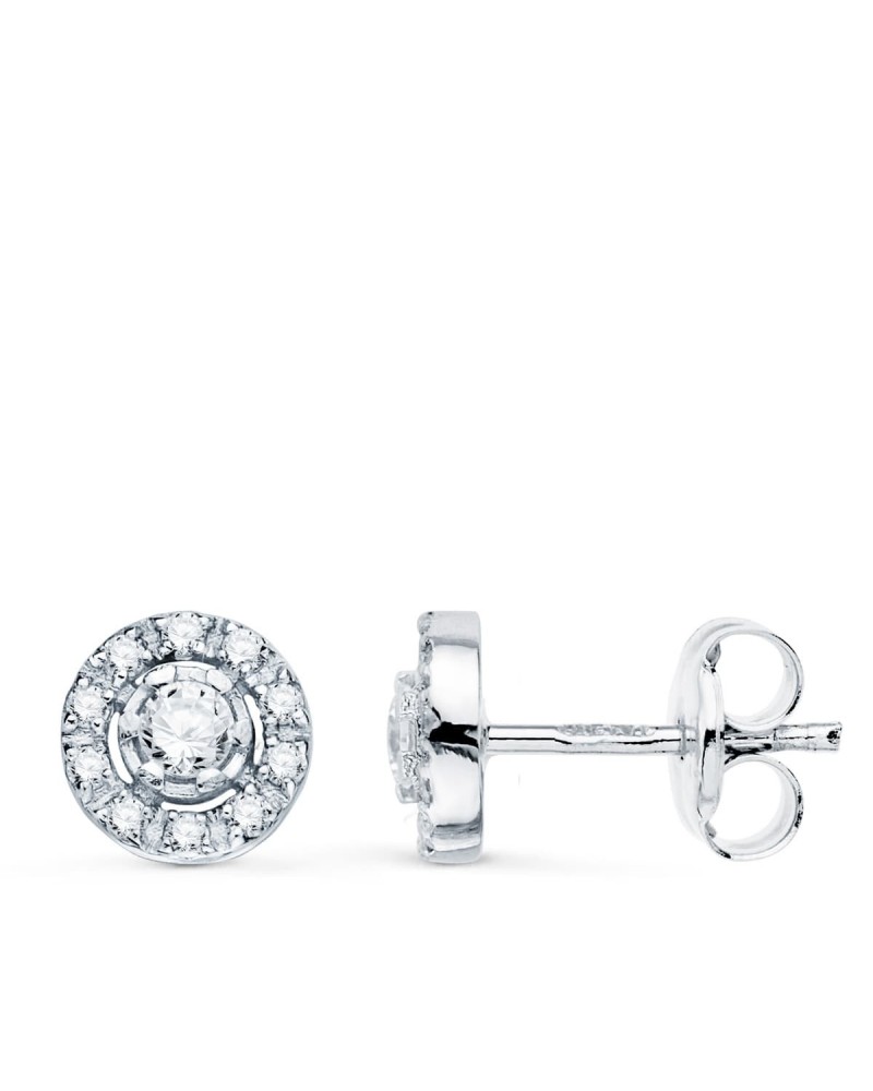 Pendientes oro blanco 18k redondos circonita 7mm