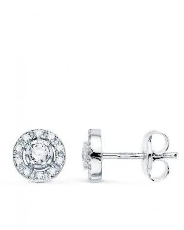 Pendientes oro blanco 18k redondos circonita 7mm