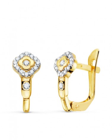 Pendientes oro 18k bicolor rombo circonita niña