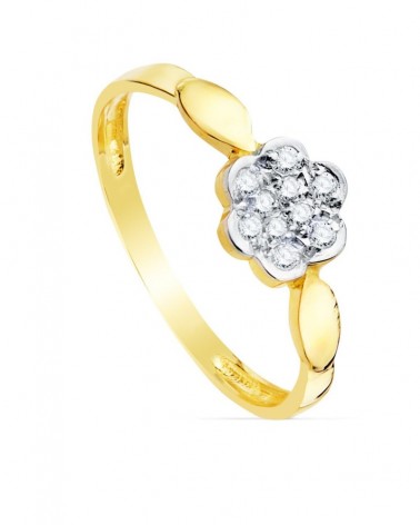Sortija oro 18k bicolor flor circonitas 6,5mm