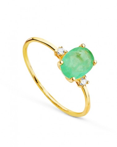 Anillo oro 18k cuarzo verde circonitas 8x6mm