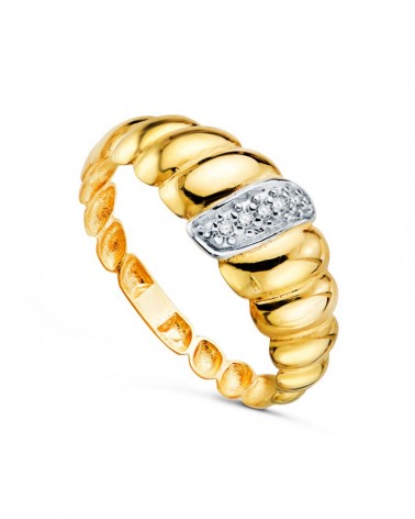 Sortija oro 18k gallones circonitas bicolor 7,5mm