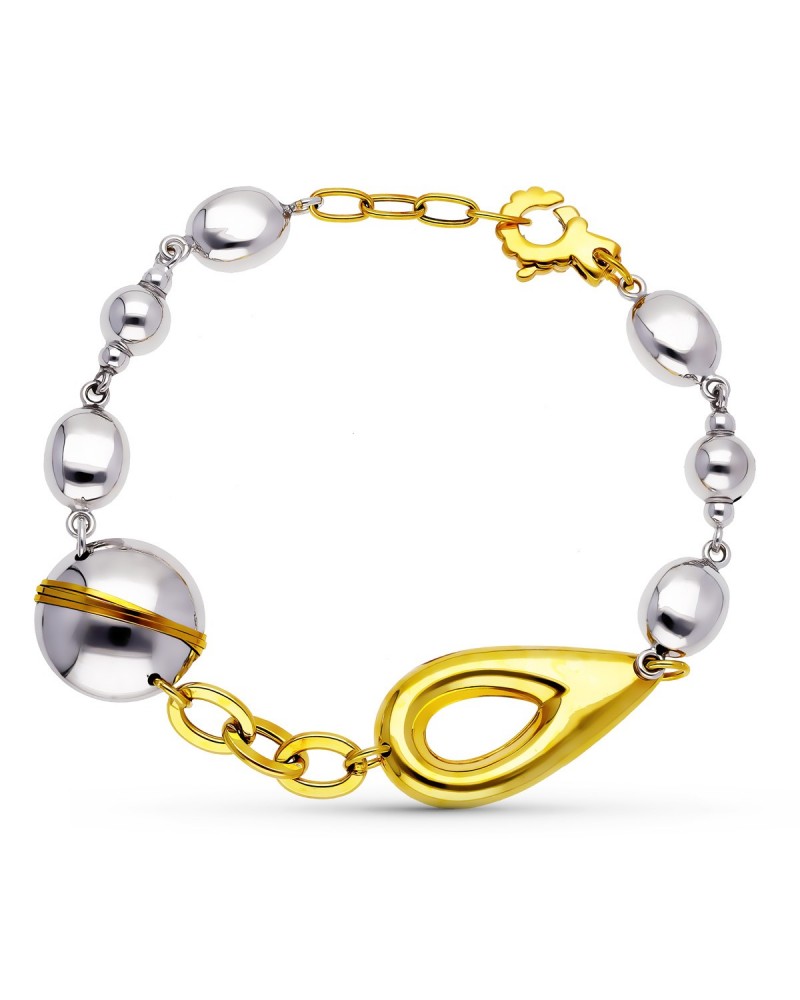Pulsera oro 18k bicolor bolas peso aproximado 12,8 gramos