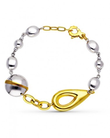 Pulsera oro 18k bicolor bolas peso aproximado 12,8 gramos