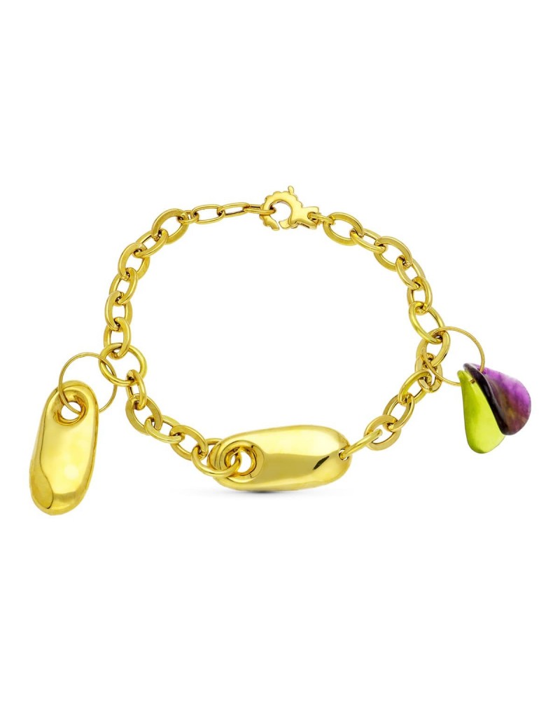 Pulsera oro 18k cadena eslabones colgantes color