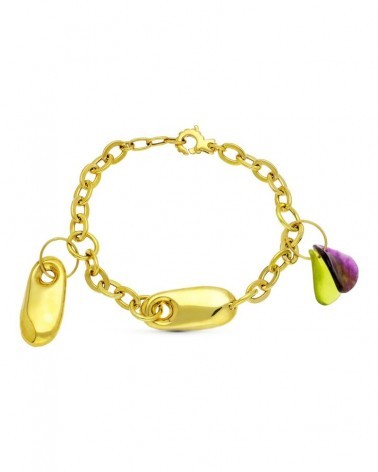 Pulsera oro 18k cadena eslabones colgantes color