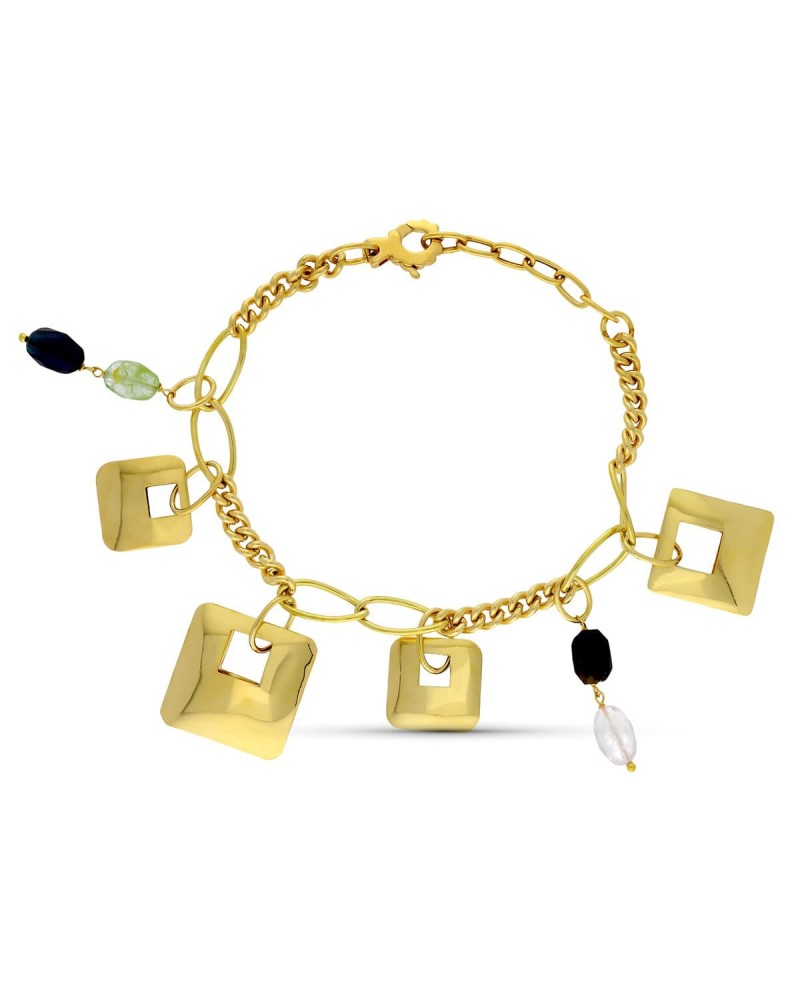 Pulsera oro 18k cuadrados y piedras naturales