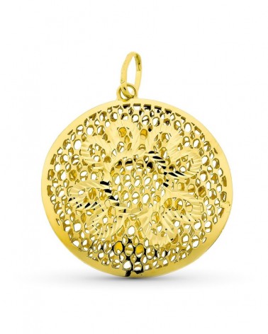 Colgante oro 18k amarillo círculo calado 38x35mm