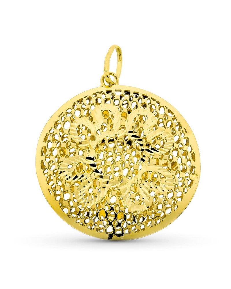 Colgante oro 18k amarillo círculo calado 38x35mm