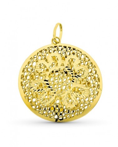 Colgante oro 18k amarillo círculo calado 38x35mm