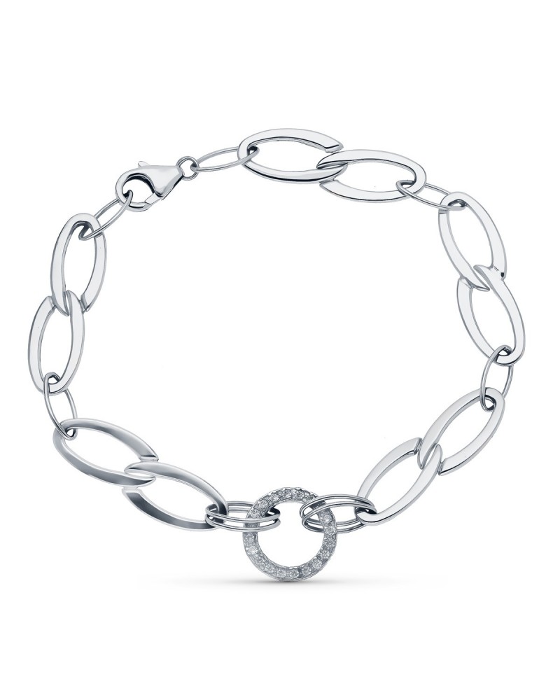 Pulsera oro blanco 18k eslabones ovalados circonitas 19cm