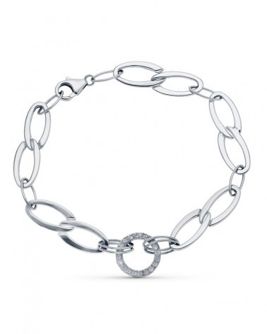 Pulsera oro blanco 18k eslabones ovalados circonitas 19cm