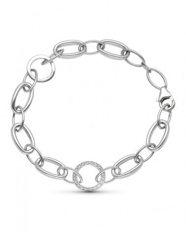 Pulsera oro blanco 18k eslabones circonitas 18,5cm