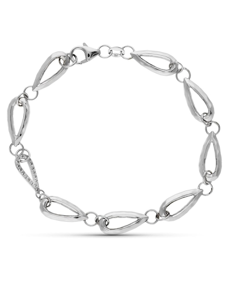 Pulsera oro blanco 18k eslabones gota circonitas 19,5cm
