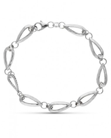 Pulsera oro blanco 18k eslabones gota circonitas 19,5cm