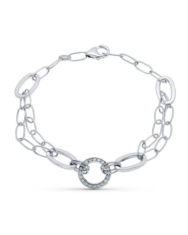 Pulsera oro blanco 18k cadena eslabones círculo circonitas 19cm