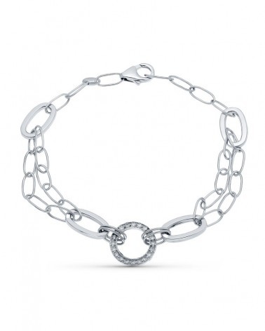 Pulsera oro blanco 18k cadena eslabones círculo circonitas 19cm