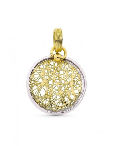 Colgante oro 18k bicolor diseño calado 20 mm