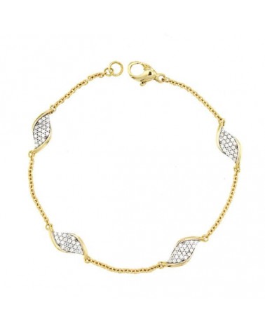 Pulsera oro 18k bicolor circonitas motivos ovalados