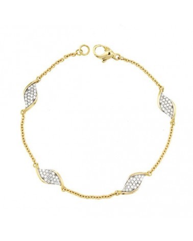 Pulsera oro 18k bicolor circonitas motivos ovalados