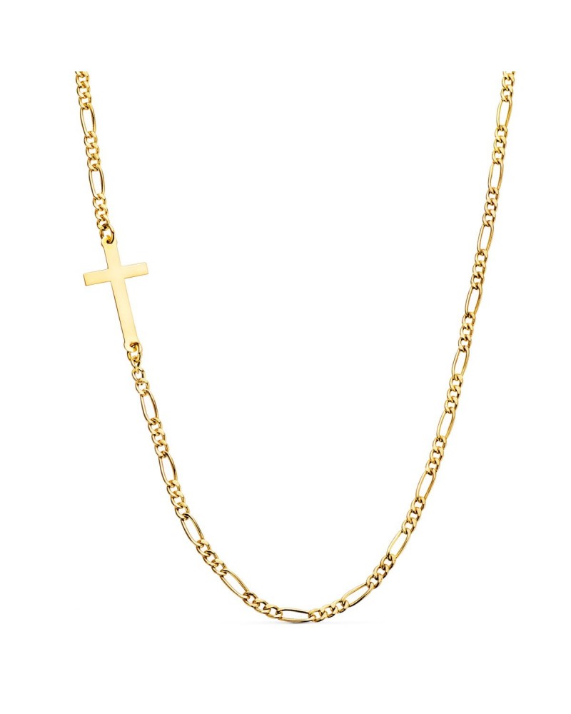 Gargantilla oro 18k amarillo con cruz cadena 3x1 42cm