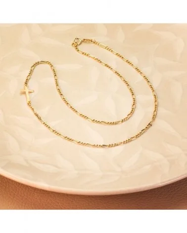 Gargantilla oro 18k amarillo con cruz cadena 3x1 42cm