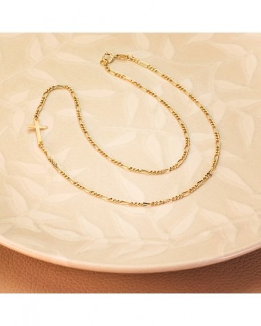 Gargantilla oro 18k amarillo con cruz cadena 3x1 42cm