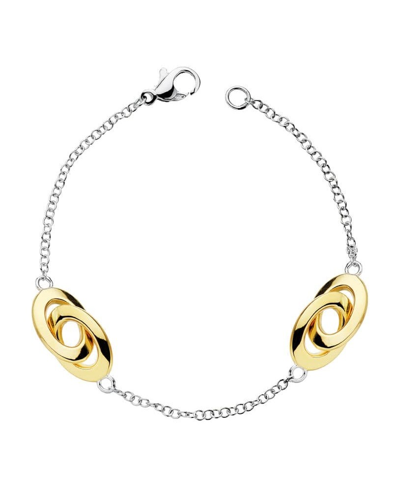 Pulsera oro 18k bicolor eslabones ovalados 19 cm