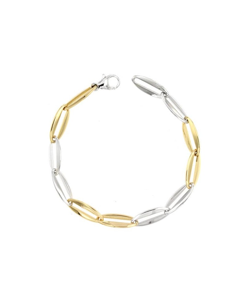 Pulsera oro 18k bicolor eslabones ovalados 20cm