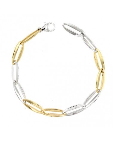 Pulsera oro 18k bicolor eslabones ovalados 20cm