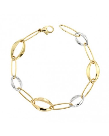 Pulsera oro 18k bicolor eslabones ovalados 19,5 cm