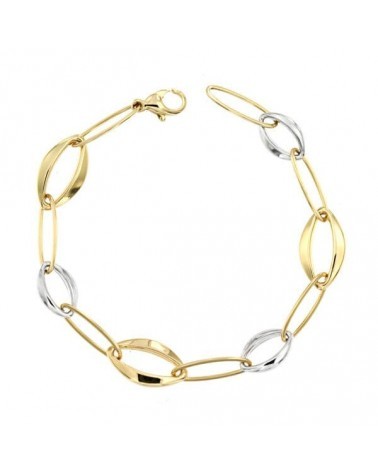 Pulsera oro 18k bicolor eslabones ovalados 19,5 cm