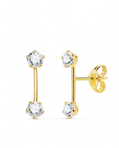 Pendientes oro 18k barra circonita perla cierre tuerca