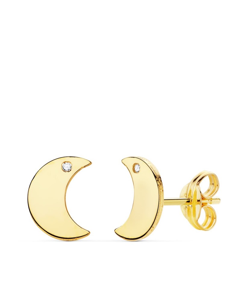 Pendientes oro 18k luna circonita 8,5x6mm