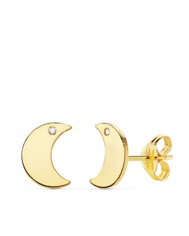 Pendientes oro 18k luna circonita 8,5x6mm