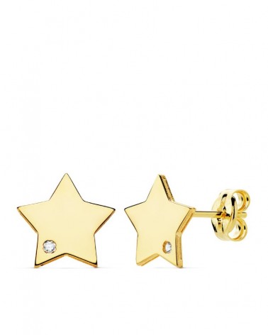 Pendientes oro 18k estrella circonita 8x8mm