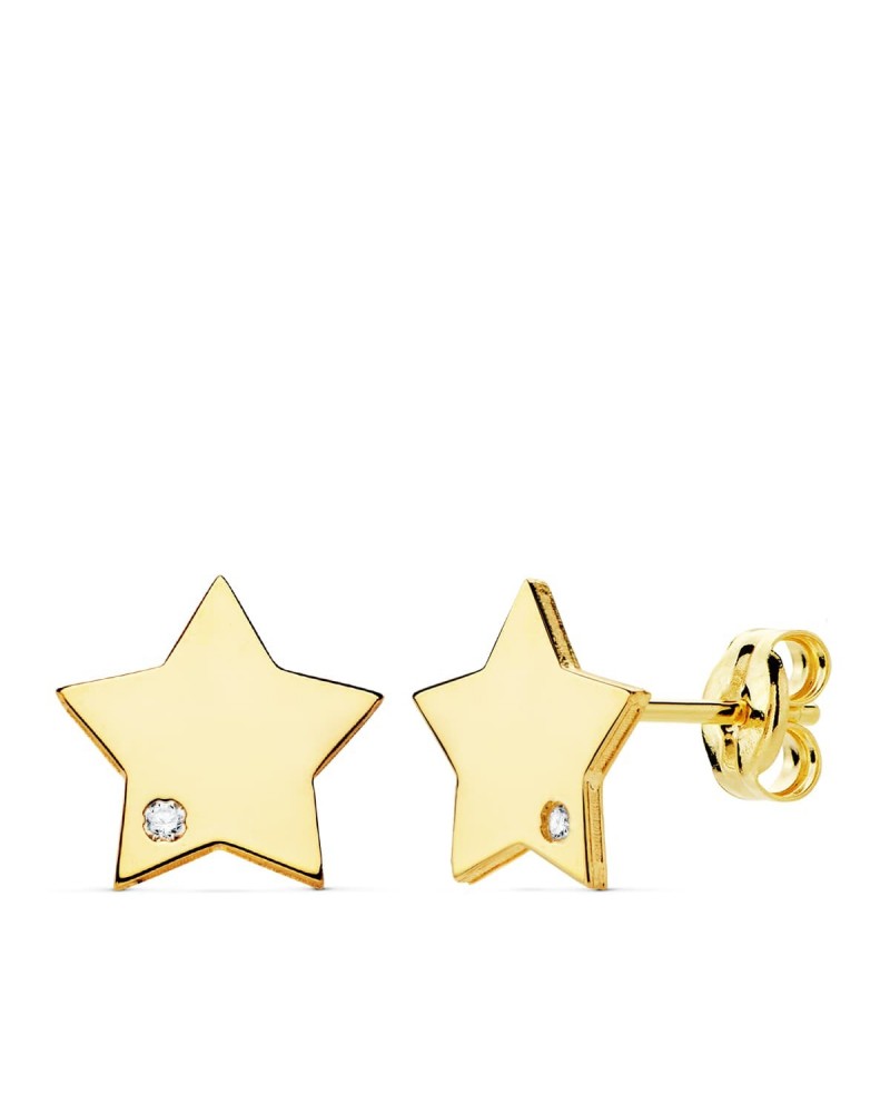 Pendientes oro 18k estrella circonita 8x8mm